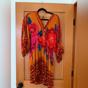 Farm Rio Anthropologie Orange and Red Floral Dress